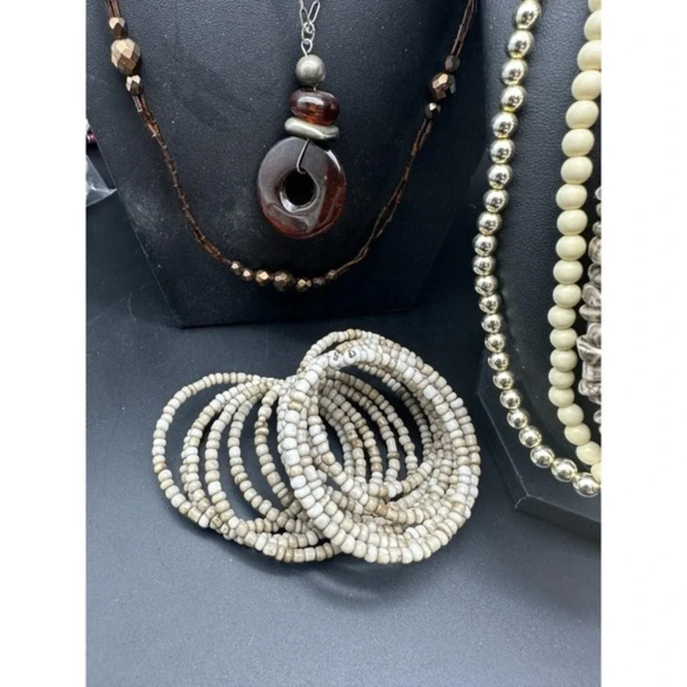 Vintage Lot Necklaces Robert Rose‎ Wood Boho Ethnic Stone Beaded Bronze Tone